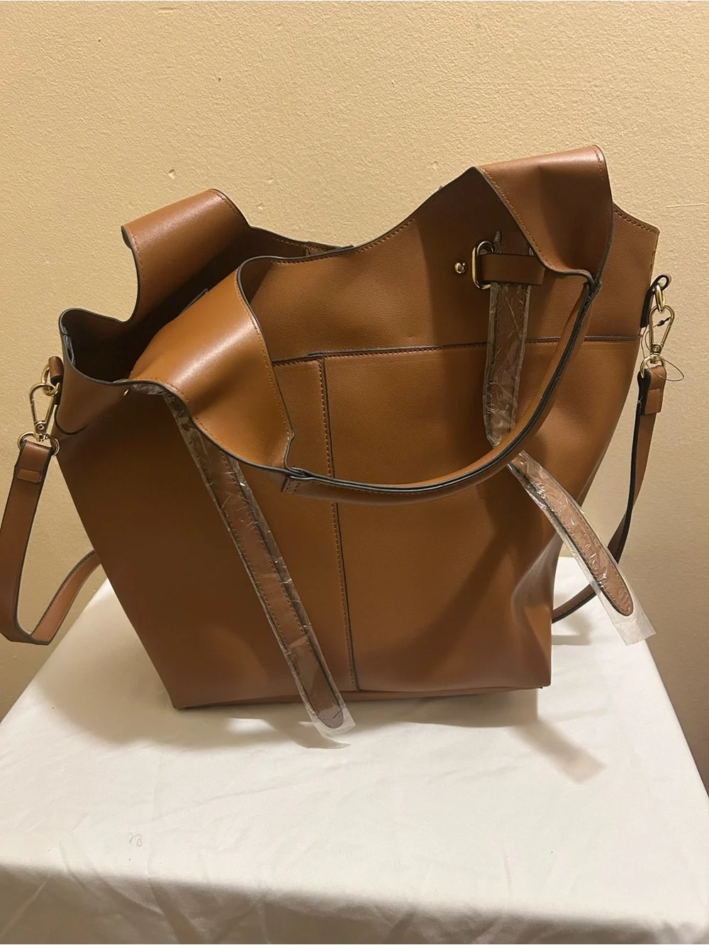 JustFab Brown Structured Leather Tote Shoulder Bag